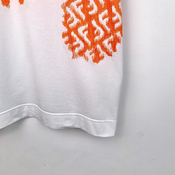 Fendi Mens White & Orange Logo T-Shirt L 100% Cotton Made In Italy - Picture 4 of 6